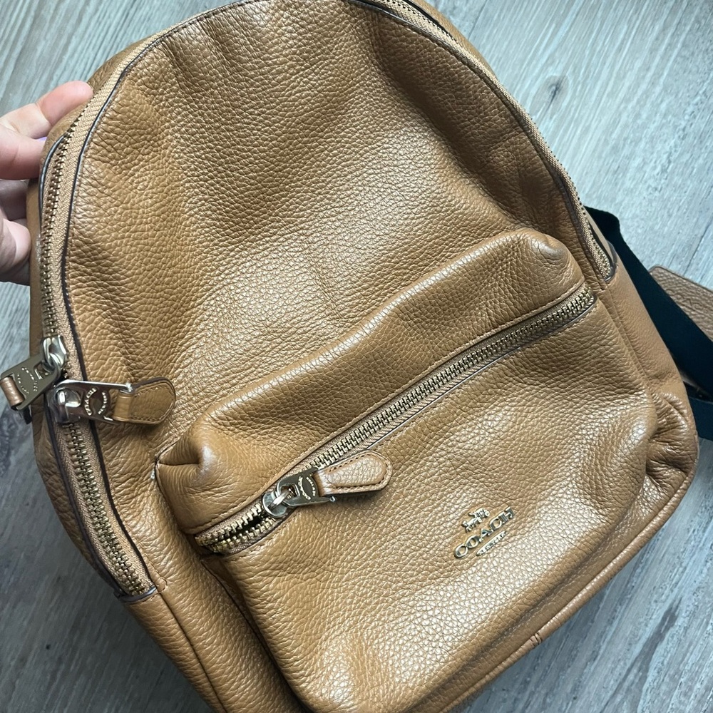 Coach TAN leather backpack.